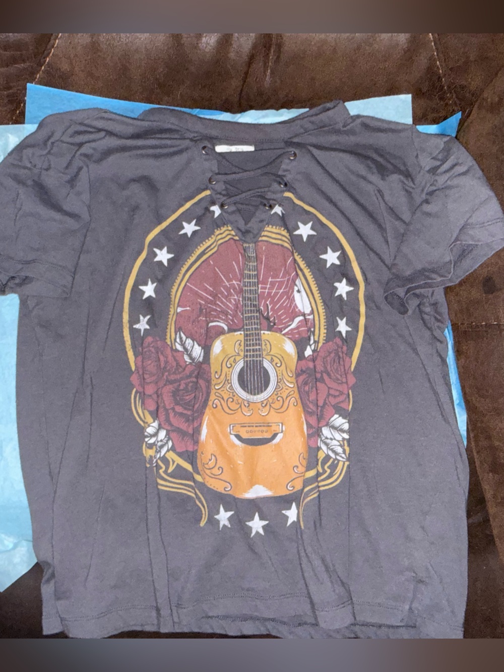 Maurices Black Graphic Lace-Up Guitar & Rose Tee